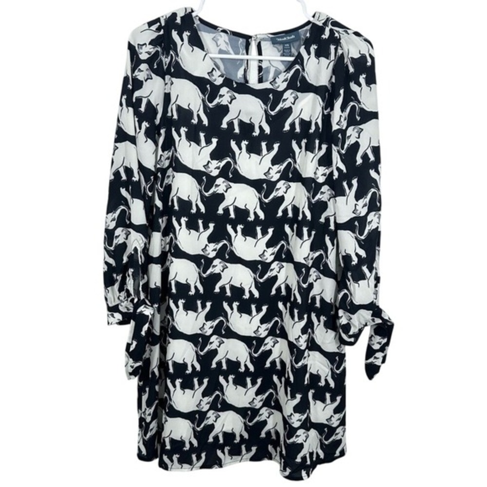Modcloth Women's Size XS NWT Black White Elephant Print Mini Dress Boho‎ Quirky